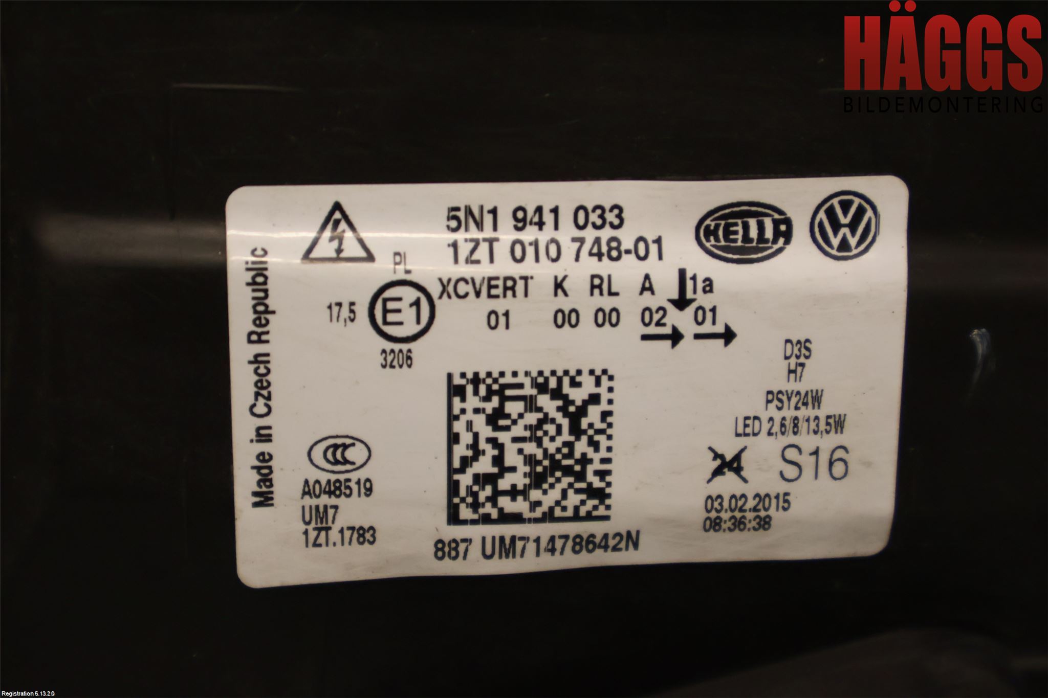 Volkswagen VW TIGUAN 07-16 Strålkastare Vänster