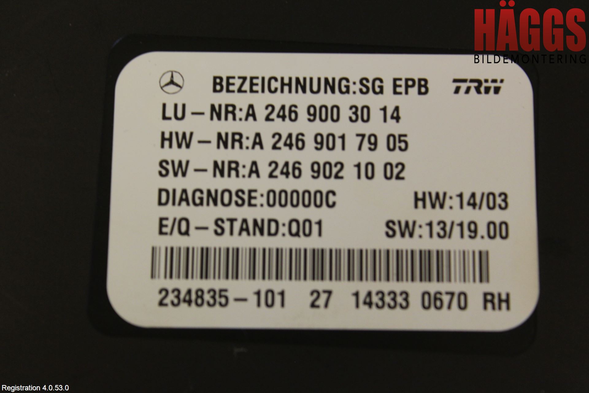 Mercedes-Benz MB CLA-KLASS (C117/X117) 13-19 Styrenhet Parkbroms Epb