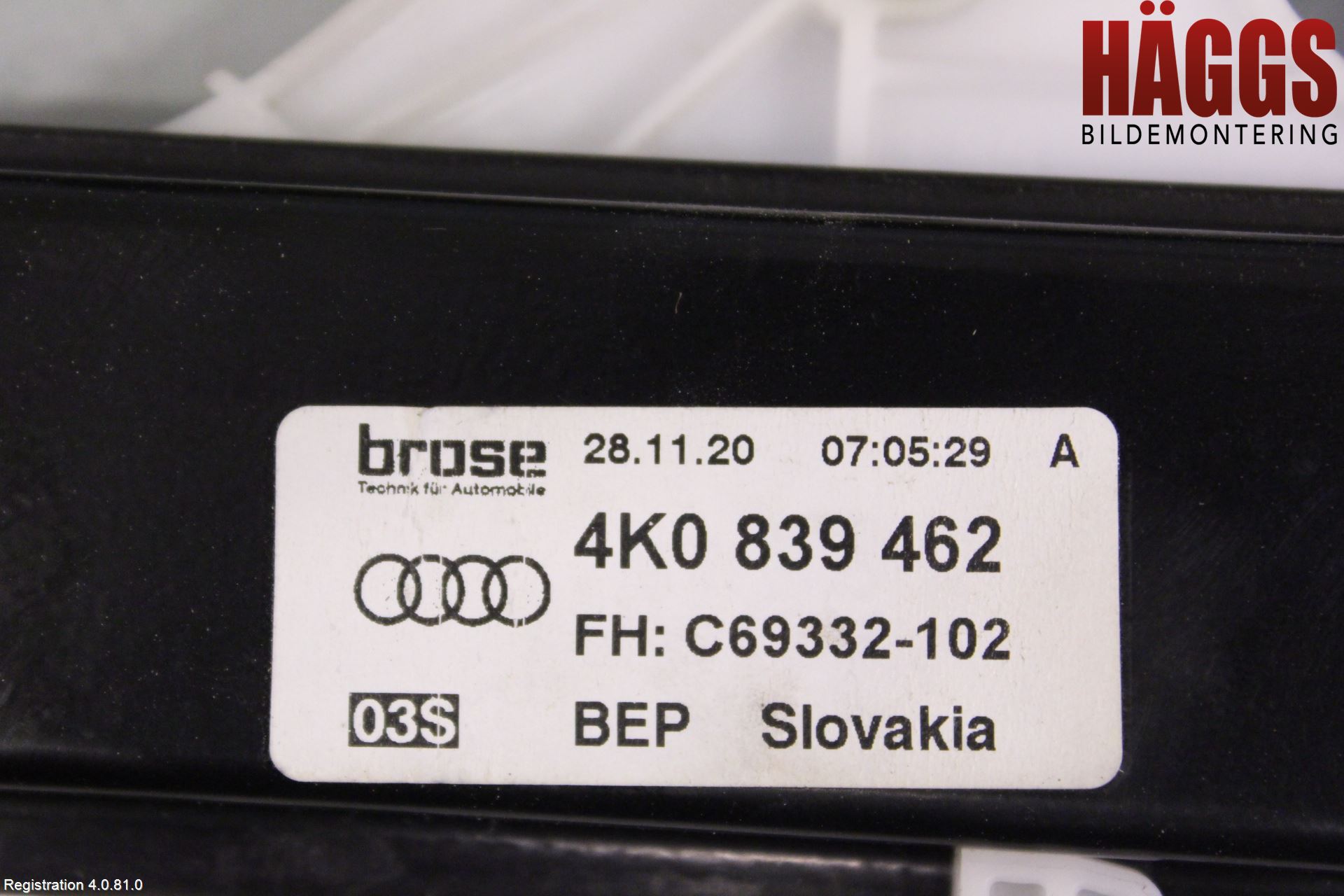 Audi A6 F2/C8 19- Fönsterhissmekanism