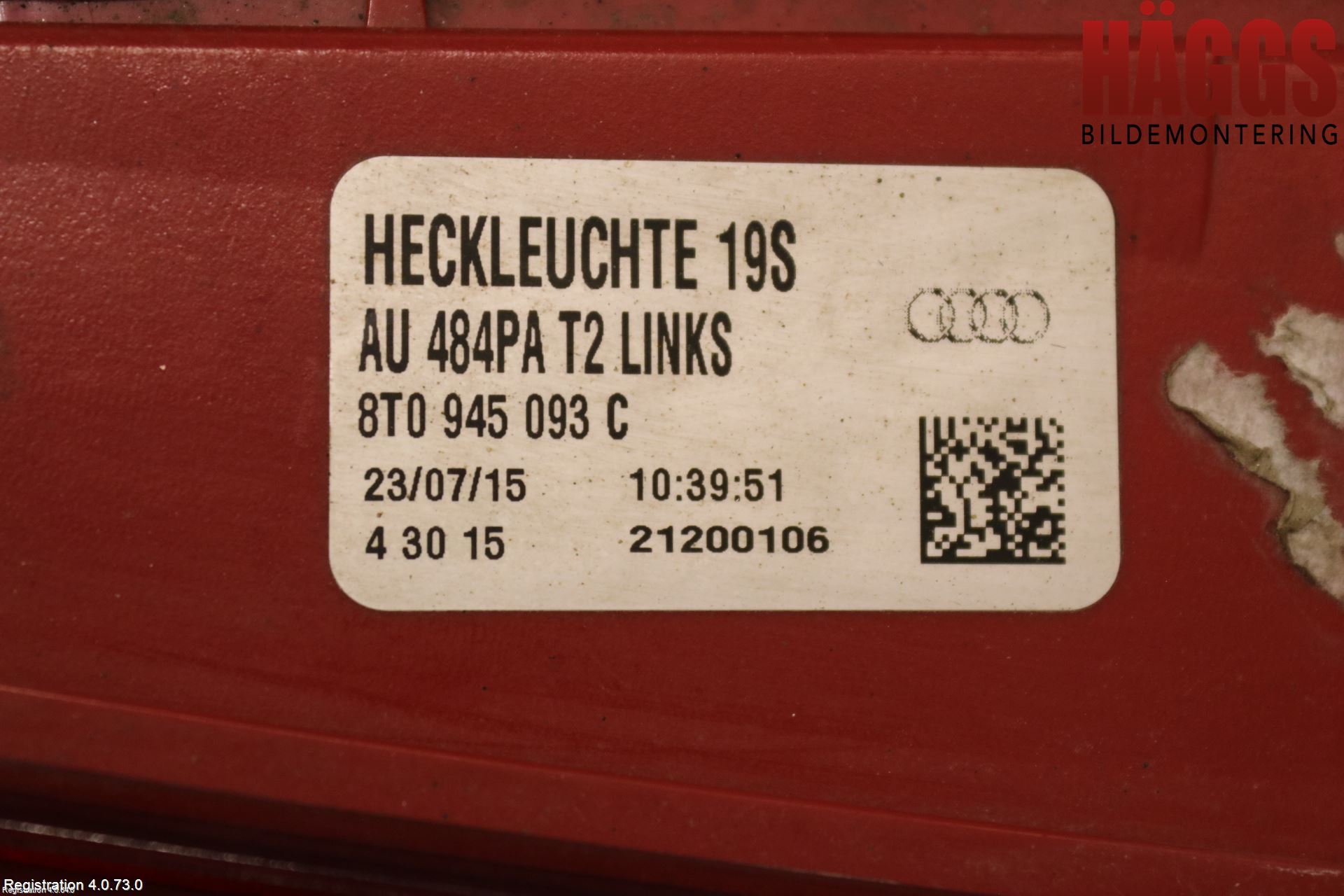 Audi A5 07-16 Bakljus Lucka Vä