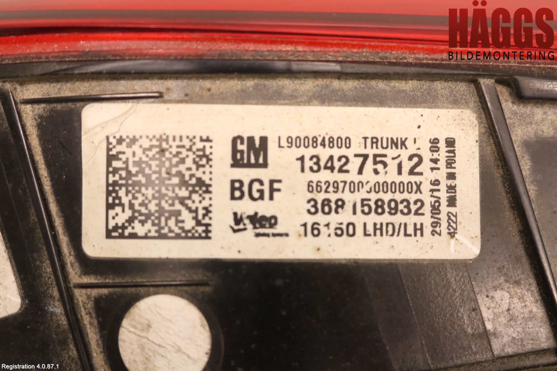 Opel ASTRA K 16-22 Bakljus Lucka Vä