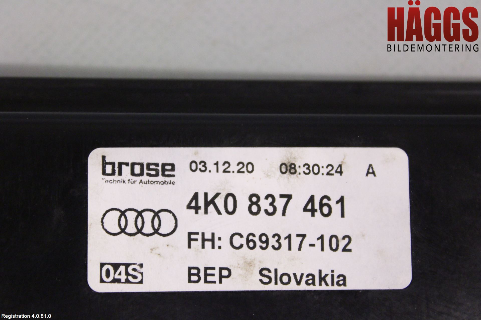 Audi A6 F2/C8 19- Fönsterhissmekanism