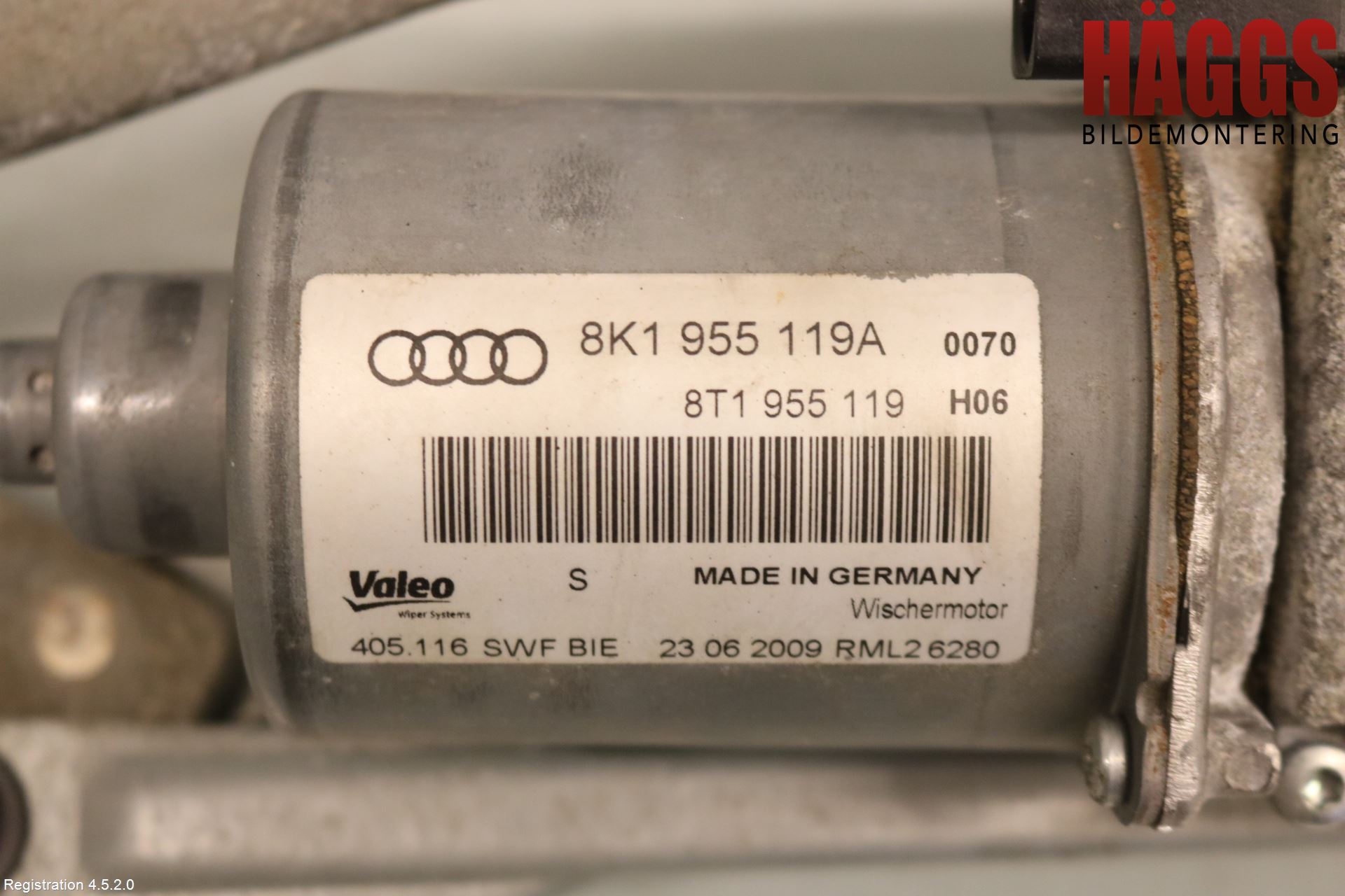Audi A4/S4 08-11 Torkarmekanism Vindruta
