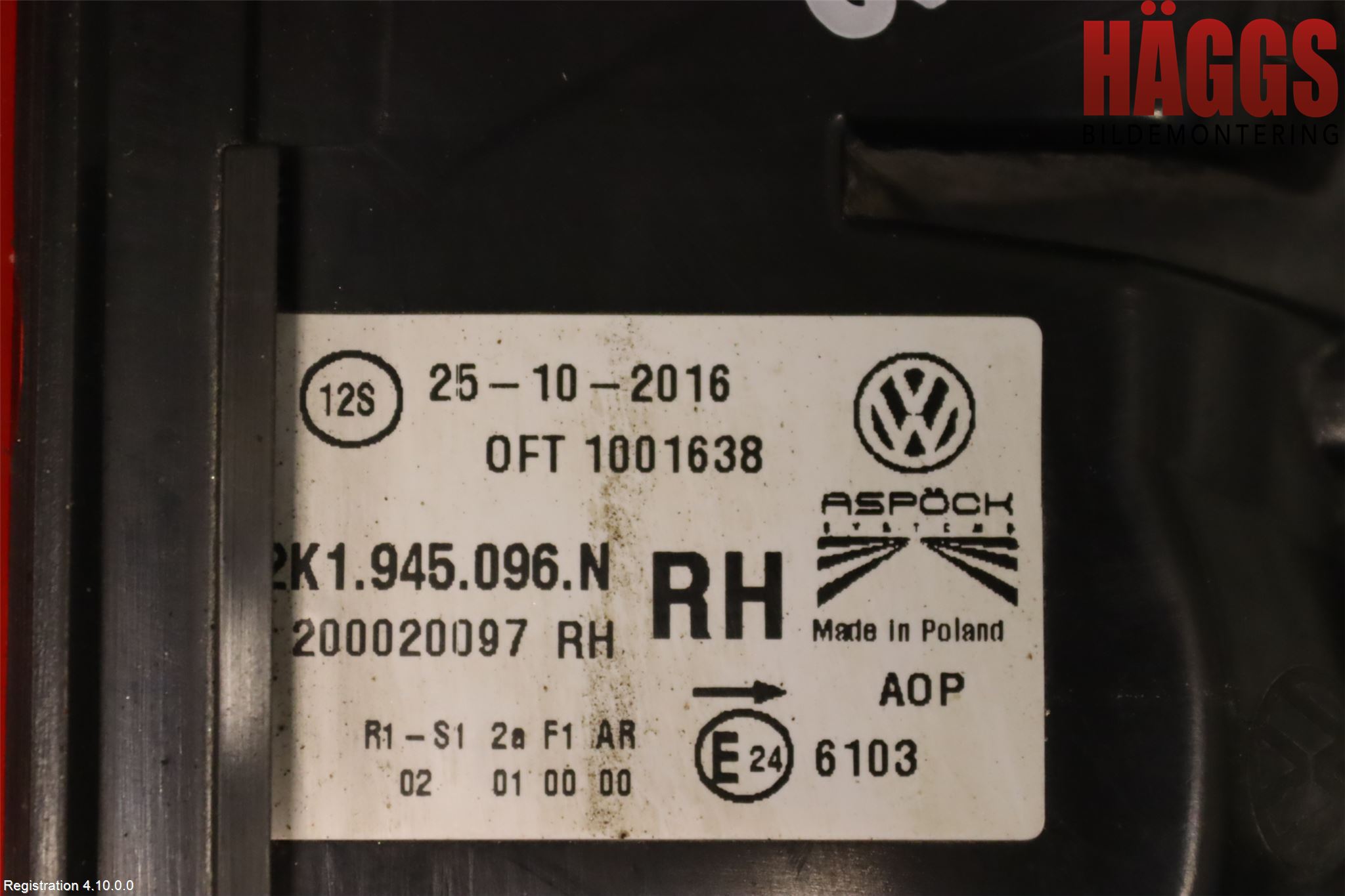 Volkswagen VW CADDY 16-20 Bakljus Höger