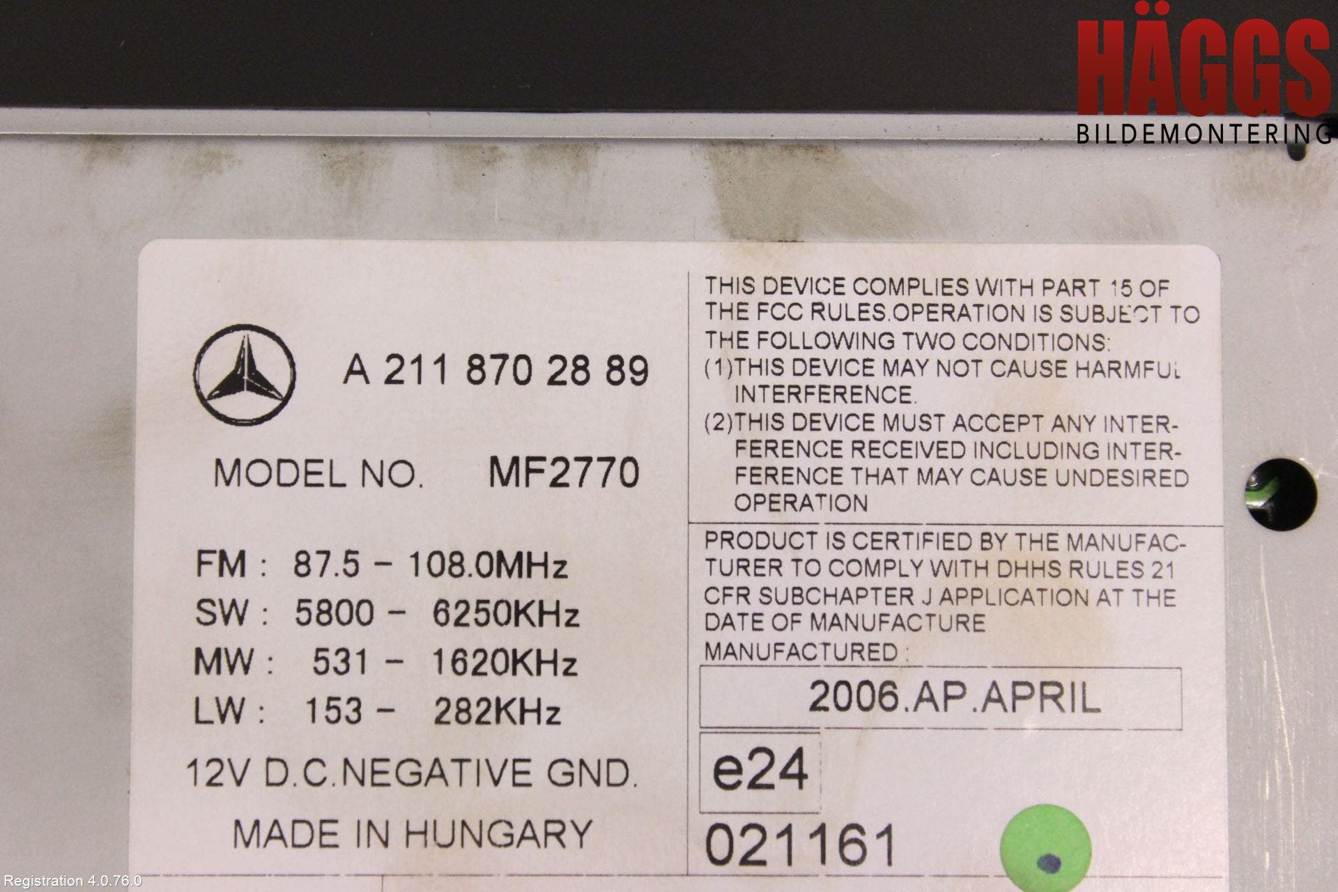 Mercedes-Benz MB E-KLASS (W211) 02-09 Cd Radio - Multimediapanel