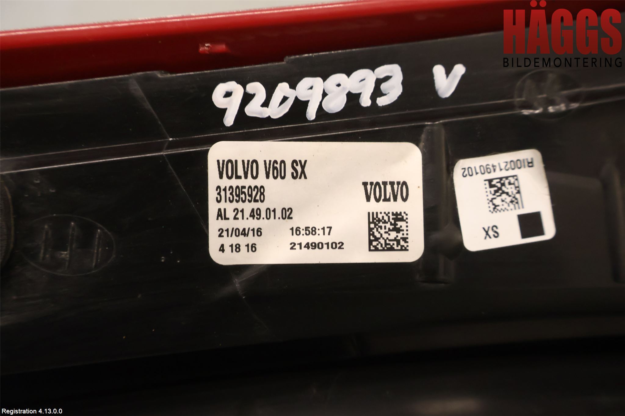 Volvo V60 14-18 Bakljus Vänster
