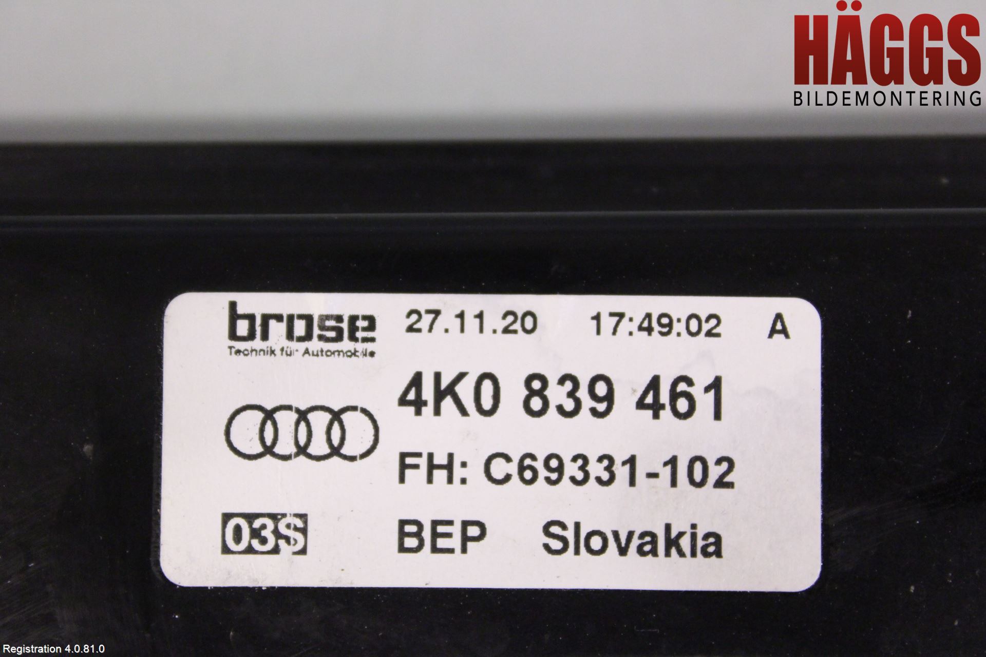 Audi A6 F2/C8 19- Fönsterhissmekanism