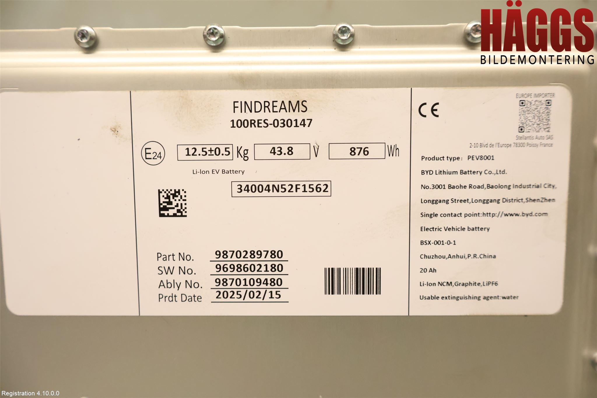 Peugeot 2008/E-2008 20- Batteri Högspänning