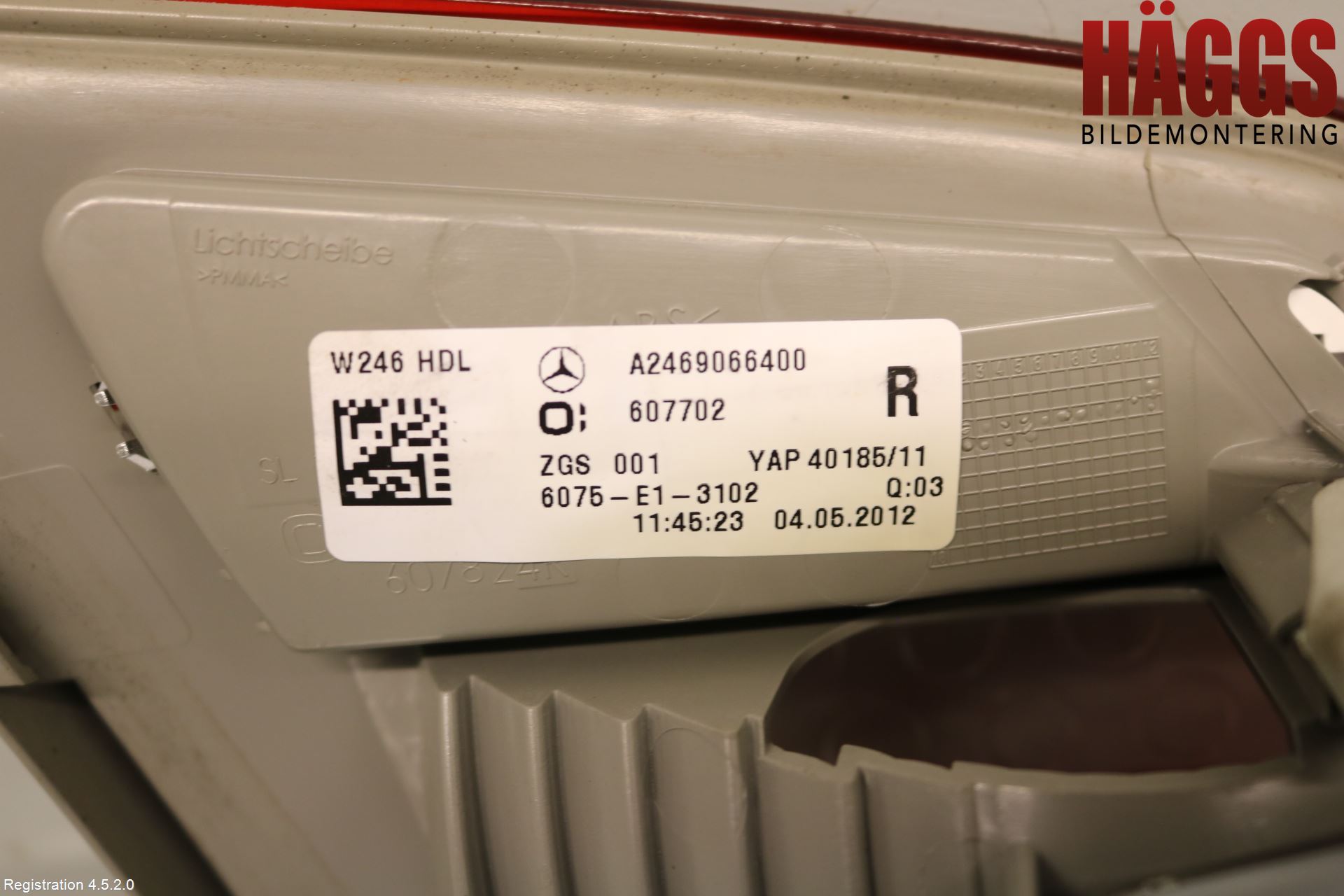 Mercedes-Benz MB B-KLASS (W246/W242) 12-19 Bakljus Lucka Hö