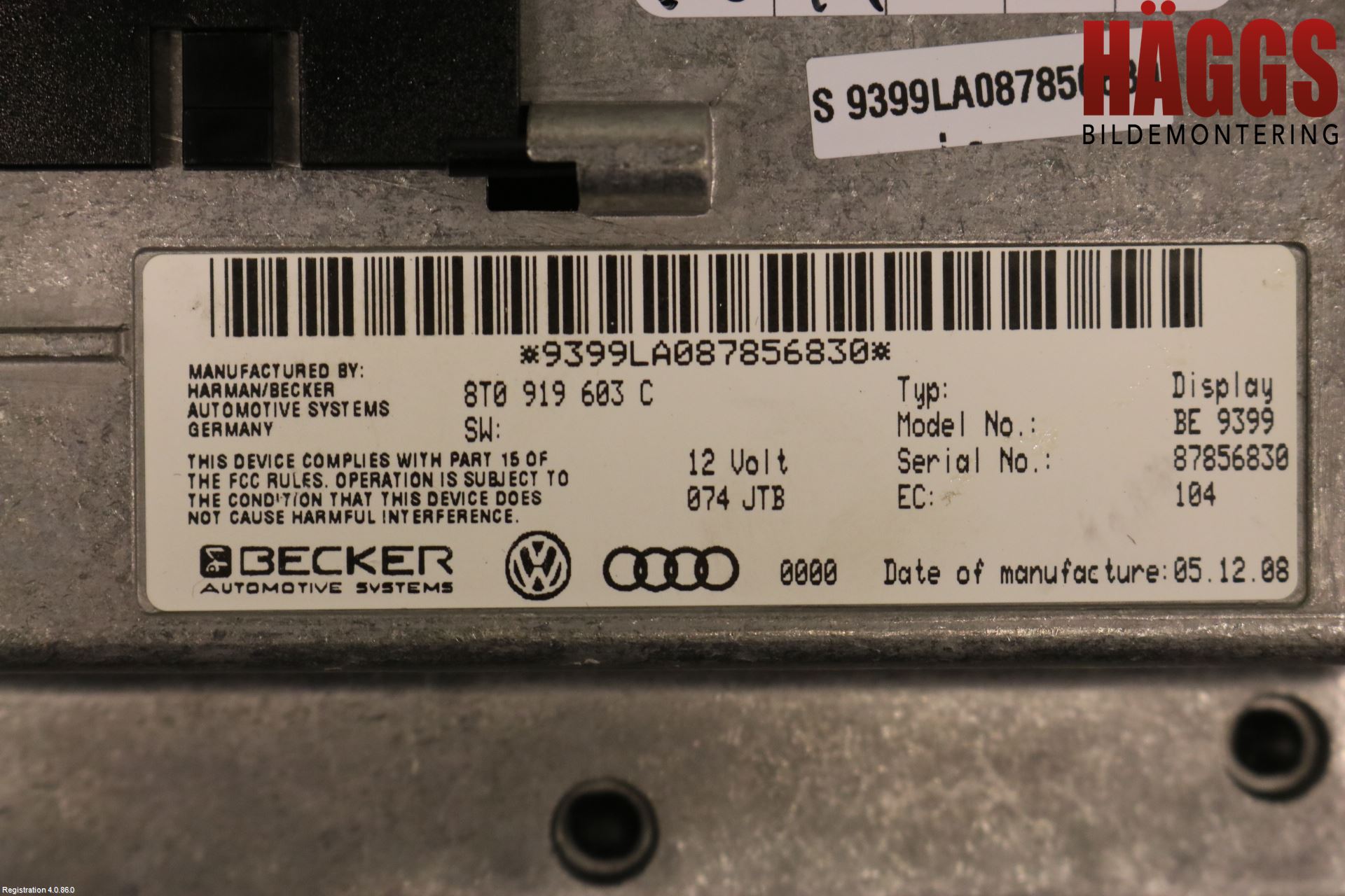 Audi A4/S4 08-11 Bildskärm