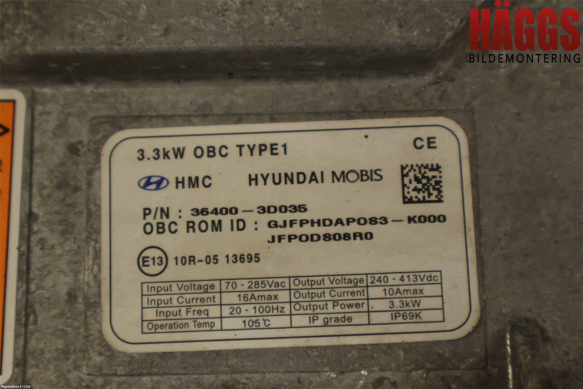 Kia OPTIMA 16-20 Batteriladdare Högspänning