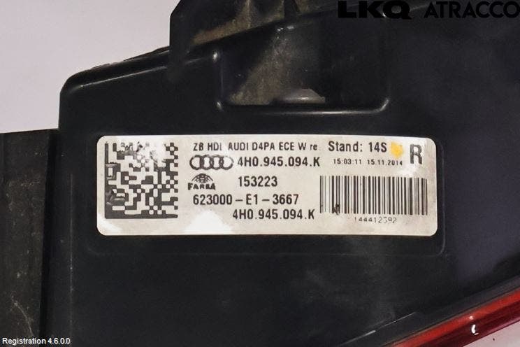 Audi A8/S8 4H 10-17 Bakljus Lucka Hö