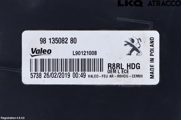 Peugeot 508 19- Bakljus Lucka Vä