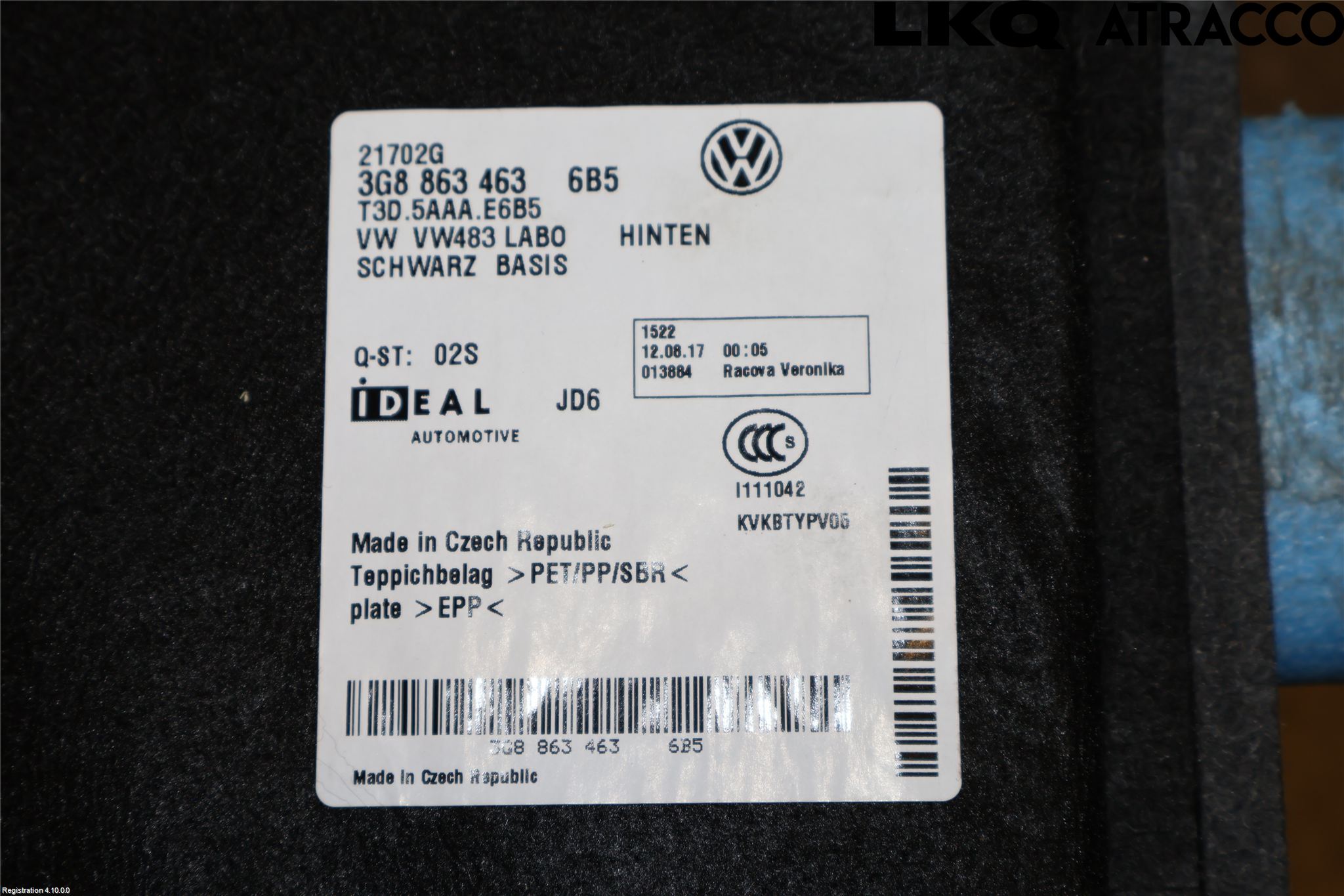 Volkswagen VW ARTEON 17- Inrbagagerumklädsel-Golv