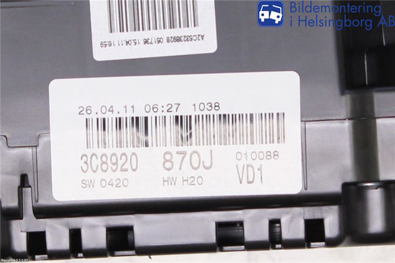 Volkswagen VW PASSAT CC 08-16 Instrument Komb