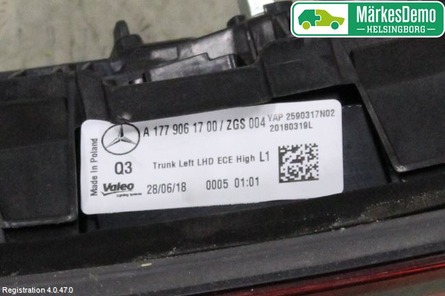 Mercedes-Benz MB A-KLASS (W177) 18- Bakljus Lucka Vä