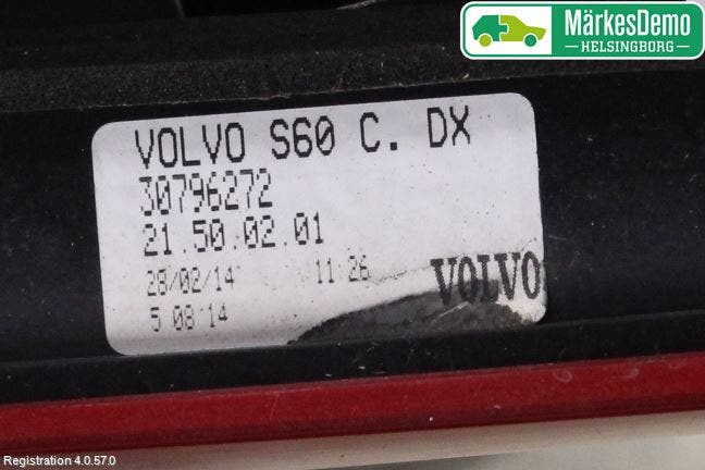 Volvo S60 14-18 Bakljus Lucka Hö