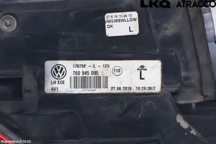 Volkswagen VW TOUAREG CR 18- Bakljus Vänster