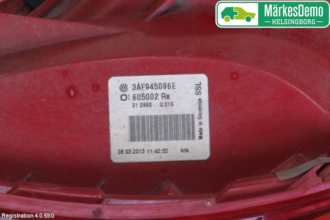 Volkswagen VW PASSAT 11-14 Bakljus Höger