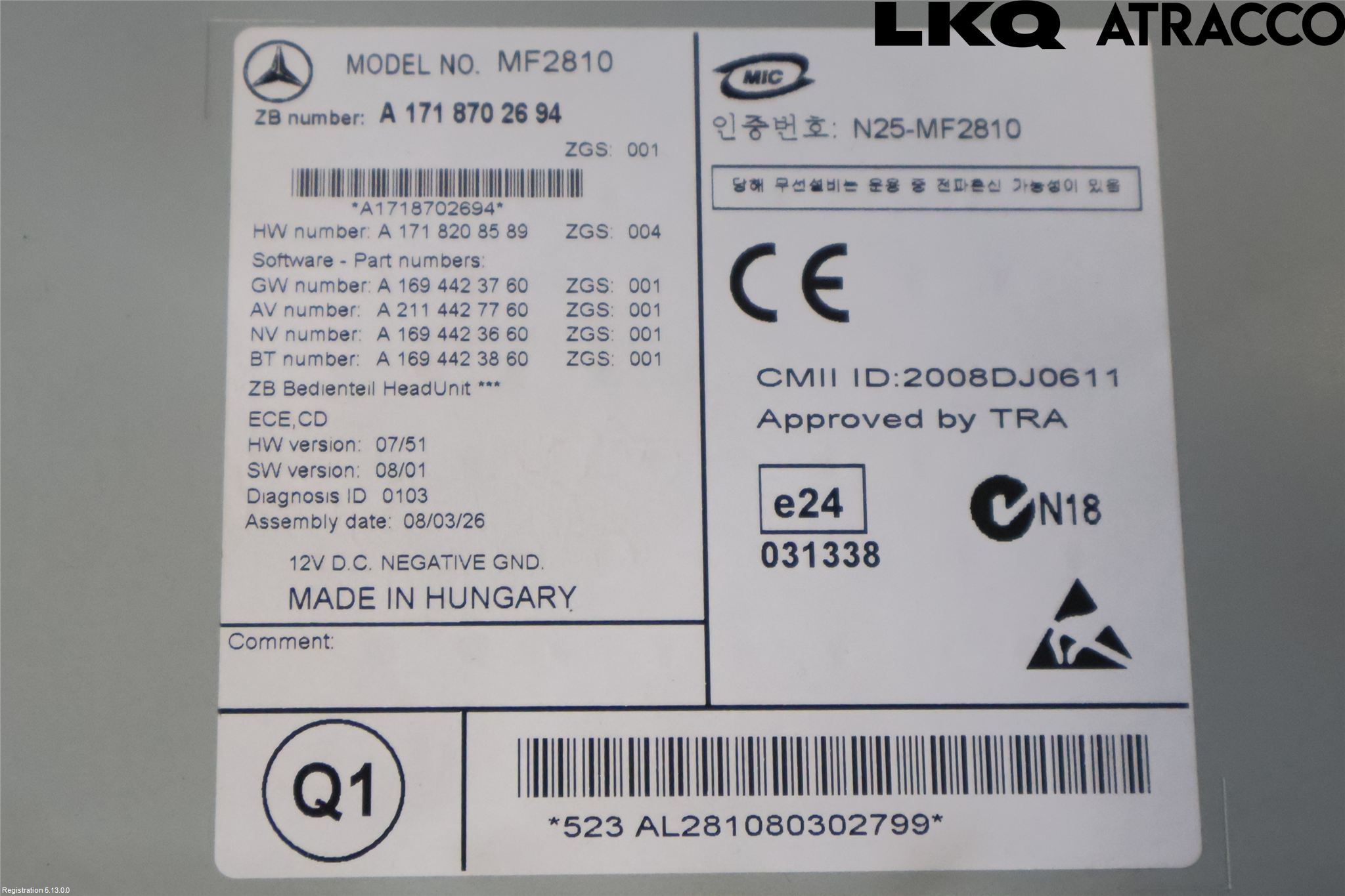 Mercedes-Benz MB SLK 200-350 (R171) 05-11 Cd Radio - Multimediapanel