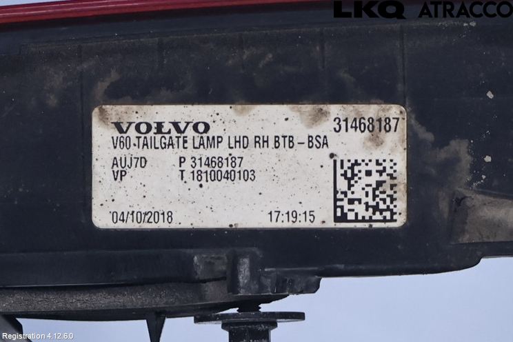 Volvo V60 19- Bakljus Lucka Hö