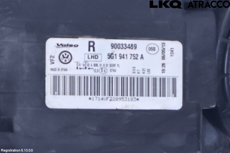Volkswagen VW GOLF / E-GOLF VII 13-20 Strålkastare Höger