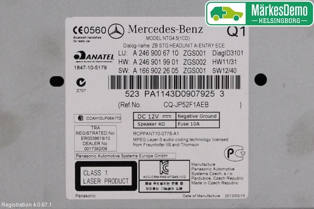 Mercedes-Benz MB B-KLASS (W246/W242) 12-19 Cd Radio - Multimediapanel