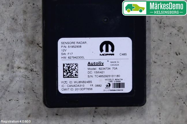 Fiat 500X 15- Sensor Aktivt Kollisionsskydd