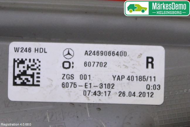 Mercedes-Benz MB B-KLASS (W246/W242) 12-19 Bakljus Lucka Hö