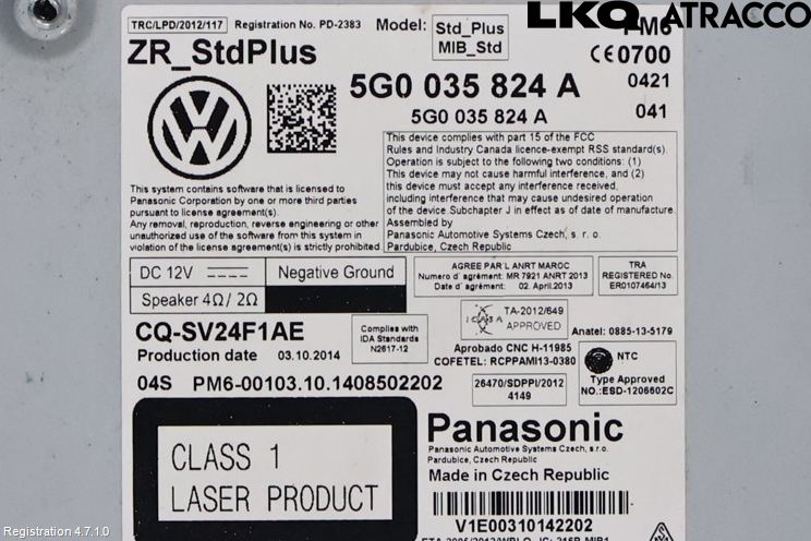 Volkswagen VW GOLF / E-GOLF VII 13-20 Cd Radio - Multimediapanel