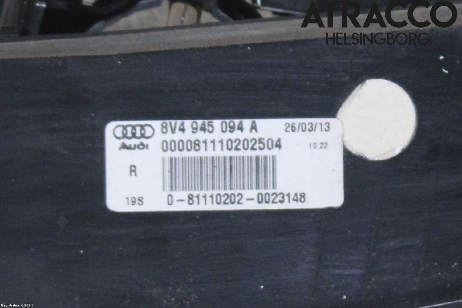Audi A3/S3 8V 13-20 Bakljus Lucka Hö