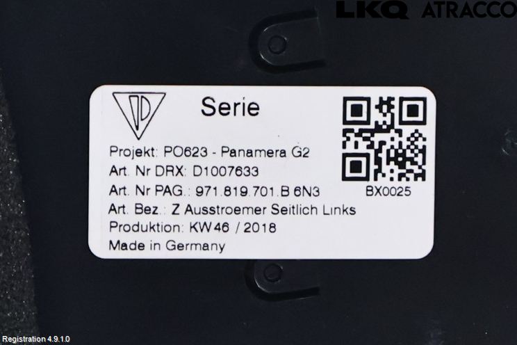 Porsche PANAMERA 09- Defrosterkanal-Munstycke