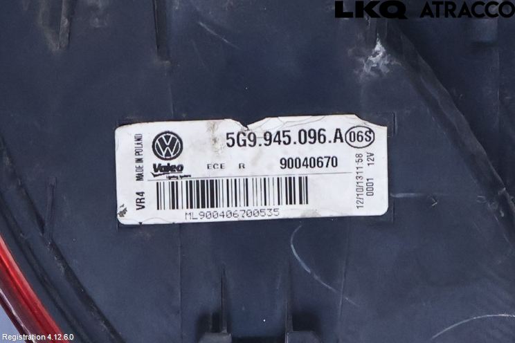 Volkswagen VW GOLF / E-GOLF VII 13-20 Bakljus Höger