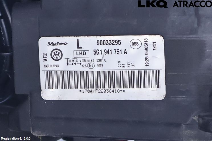 Volkswagen VW GOLF / E-GOLF VII 13-20 Strålkastare Vänster