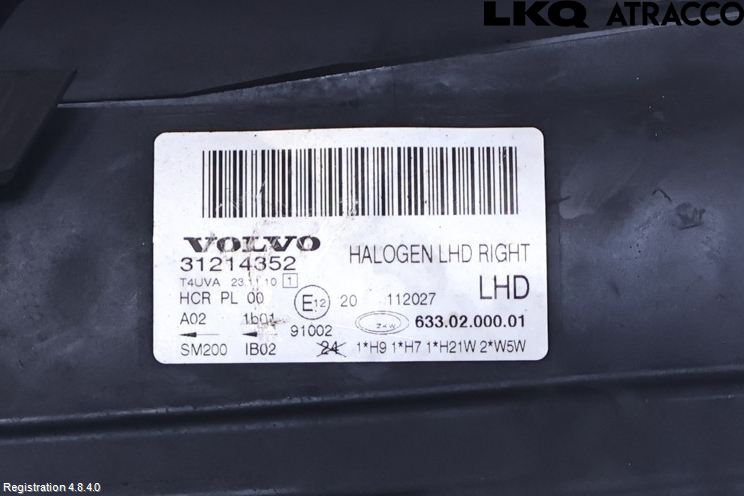 Volvo V70 08-13 Strålkastare Höger