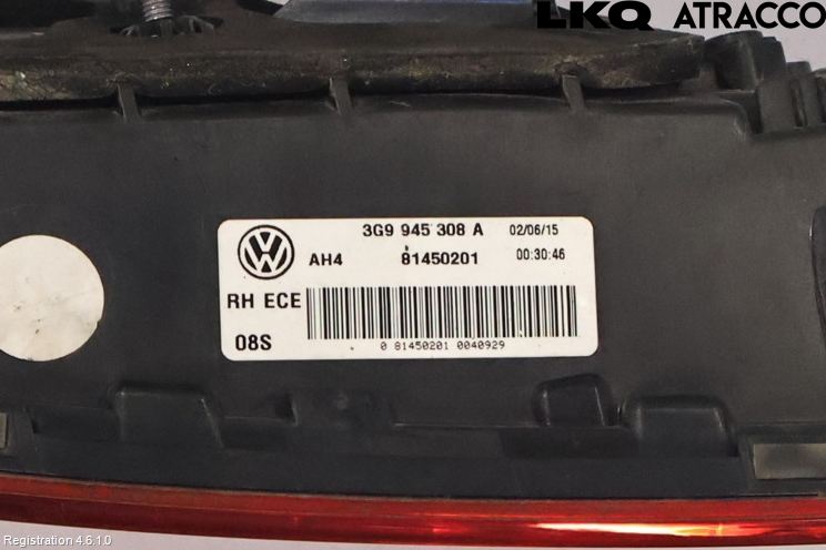 Volkswagen VW PASSAT 15-19 Bakljus Lucka Hö