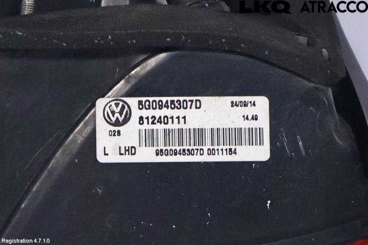 Volkswagen VW GOLF / E-GOLF VII 13-20 Bakljus Lucka Vä