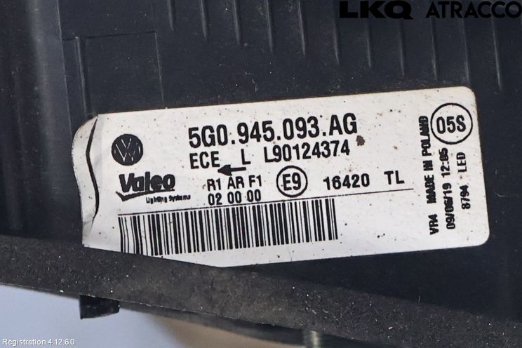 Volkswagen VW GOLF / E-GOLF VII 13-20 Bakljus Lucka Vä