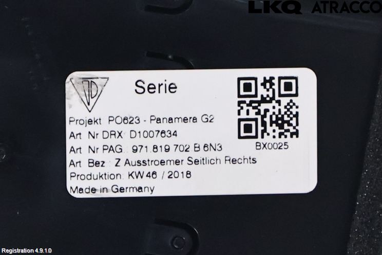 Porsche PANAMERA 09- Defrosterkanal-Munstycke