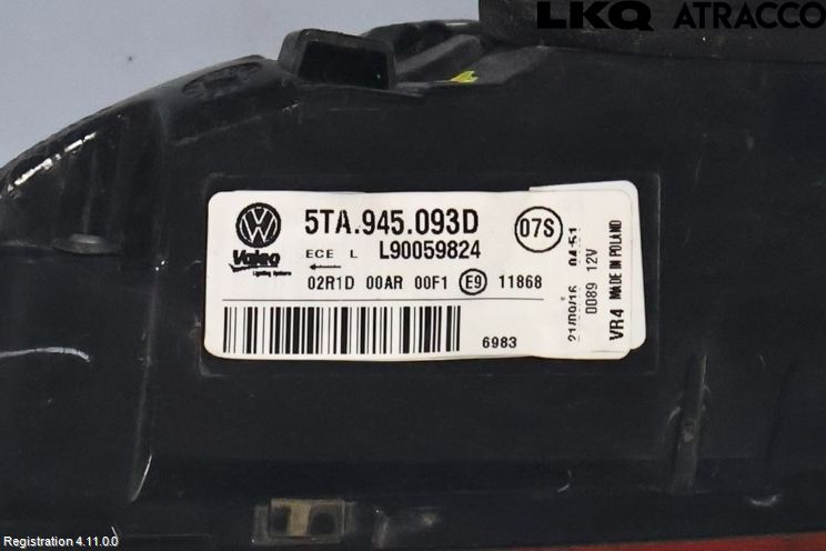Volkswagen VW TOURAN 16- Bakljus Lucka Vä