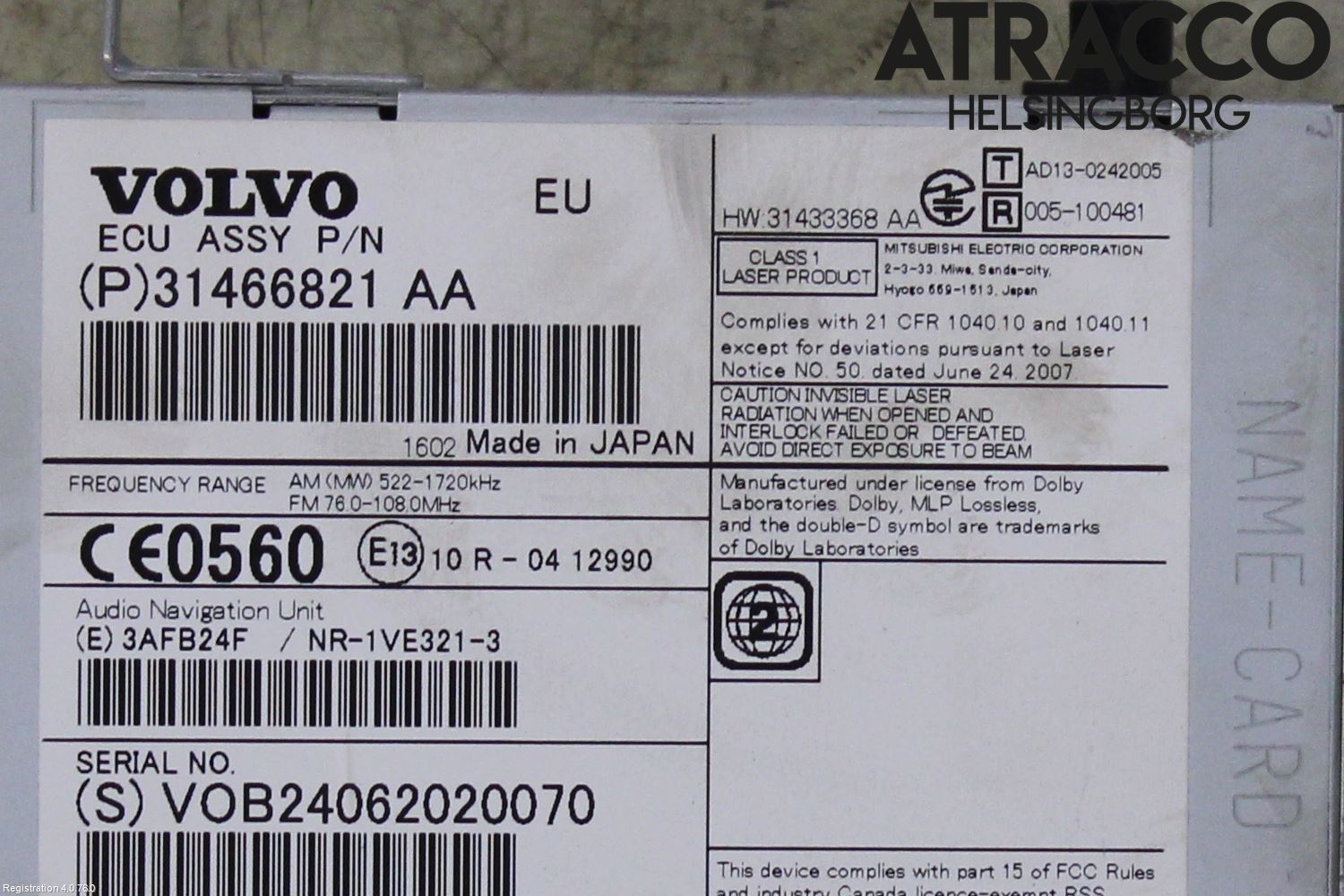 Volvo V70 14-16 Cd Radio - Multimediapanel