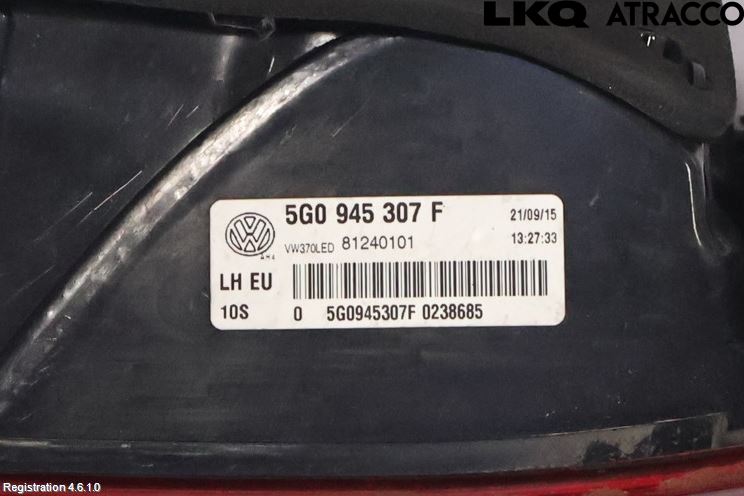 Volkswagen VW GOLF / E-GOLF VII 13-20 Bakljus Lucka Vä