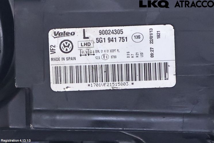 Volkswagen VW GOLF / E-GOLF VII 13-20 Strålkastare Vänster