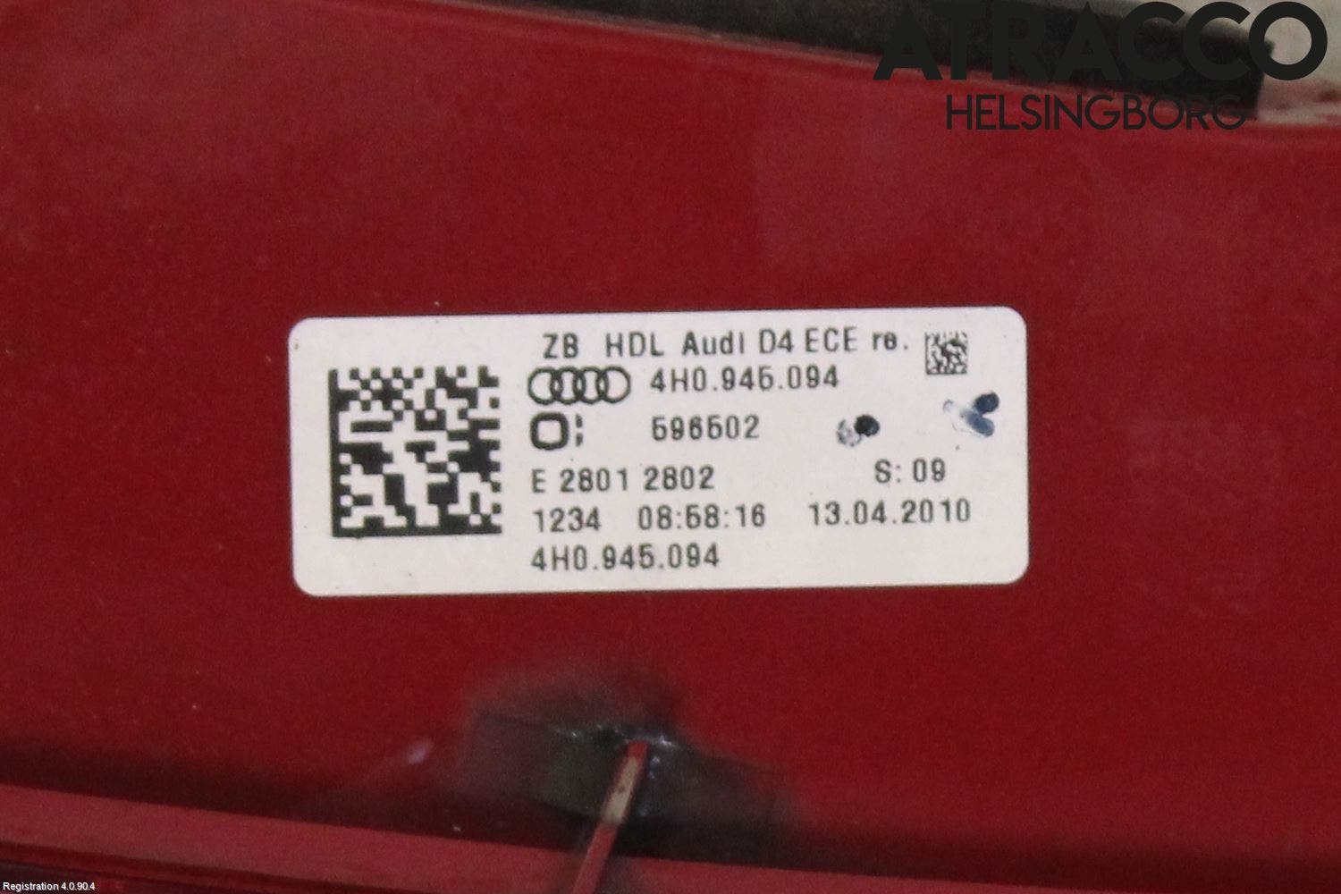 Audi A8/S8 4H 10-17 Bakljus Lucka Hö