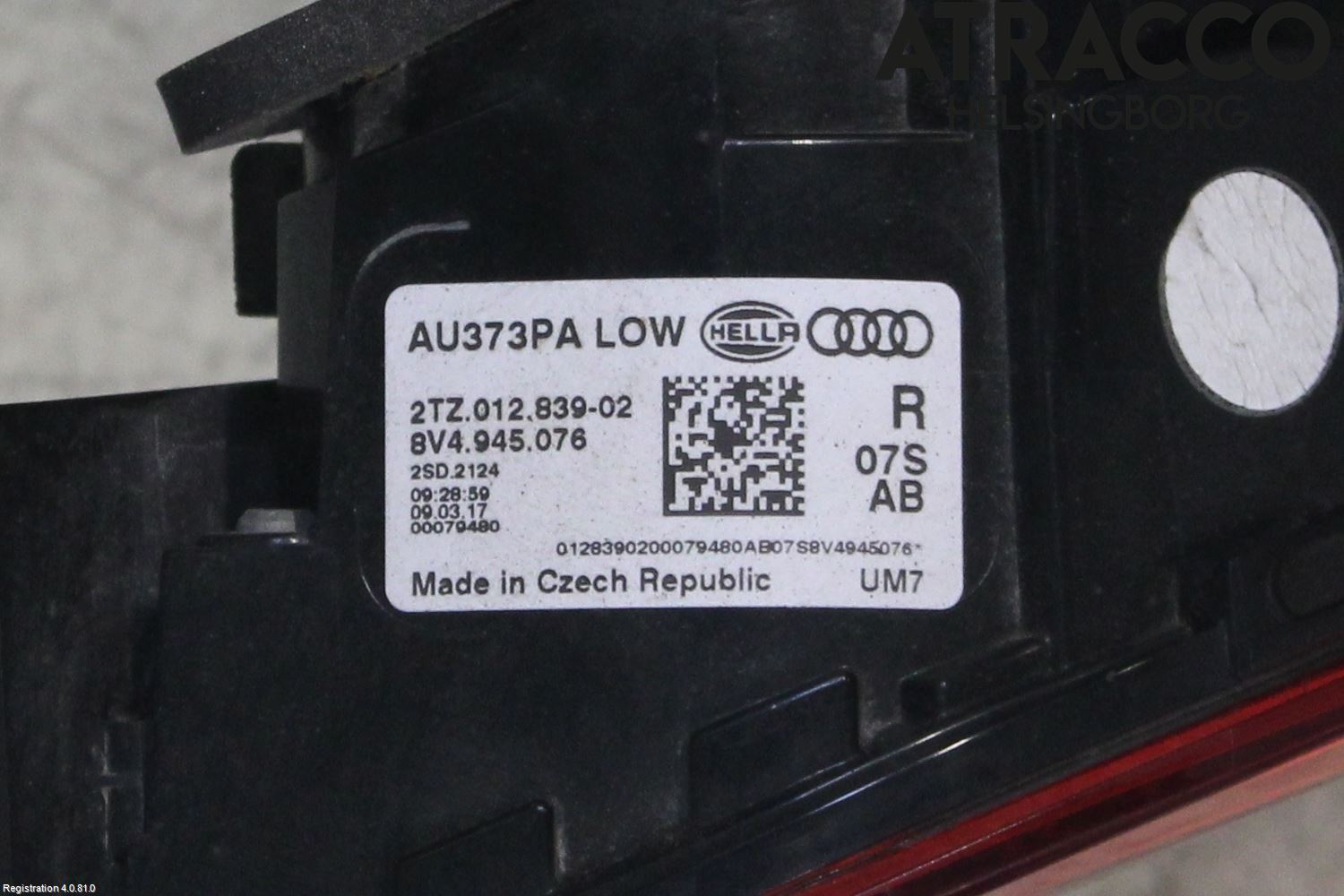 Audi A3/S3 8V 13-20 Bakljus Lucka Hö