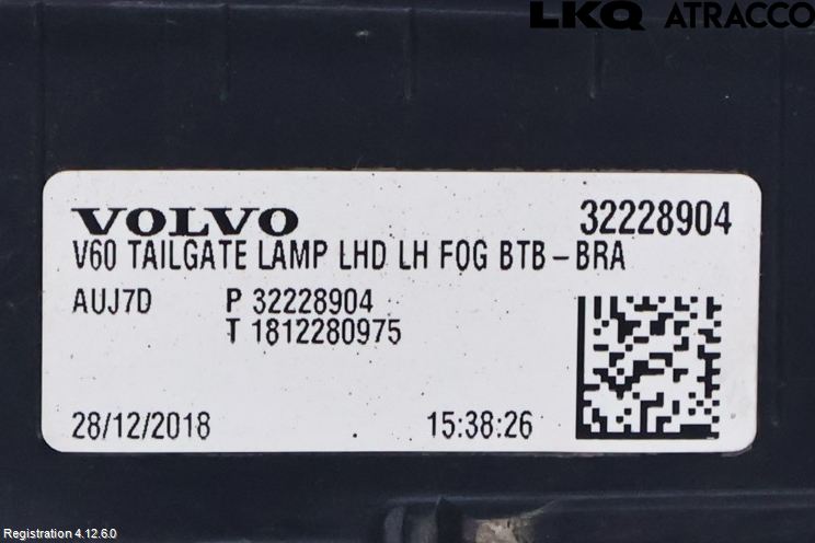 Volvo V60 CROSS COUNTRY 19- Bakljus Lucka Vä