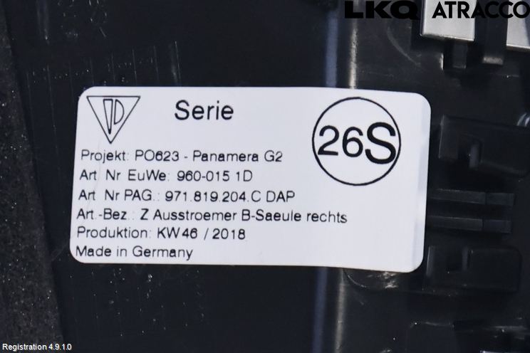 Porsche PANAMERA 09- Defrosterkanal-Munstycke