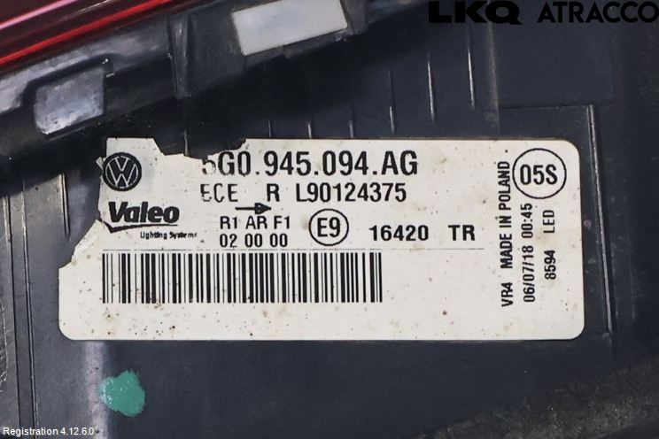 Volkswagen VW GOLF / E-GOLF VII 13-20 Bakljus Lucka Hö