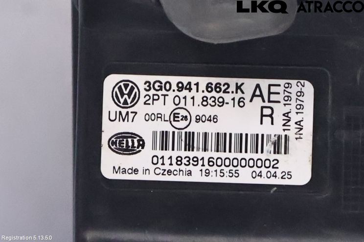 Volkswagen VW PASSAT 15-19 Dimljus-Varselljus Fram