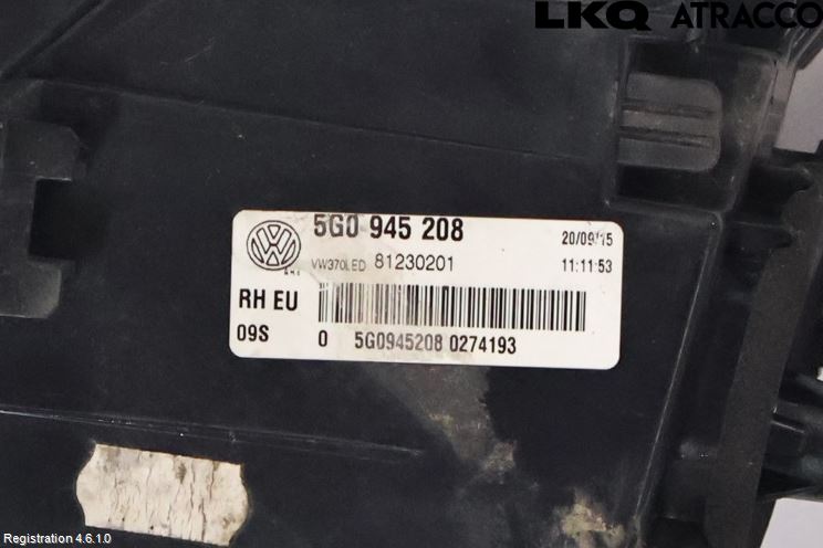 Volkswagen VW GOLF / E-GOLF VII 13-20 Bakljus Höger
